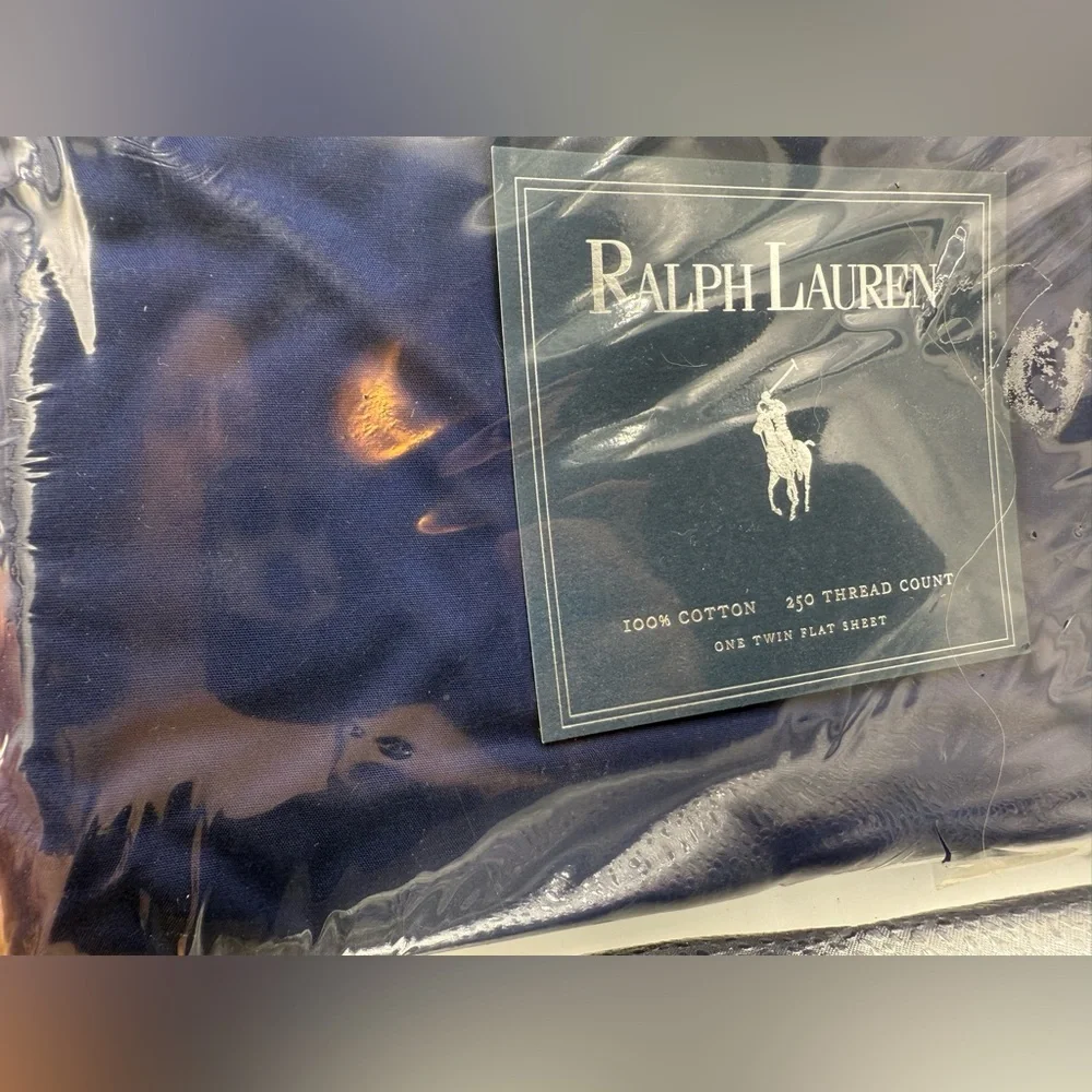 Ralph Lauren Navy Blue Flat twin Size Sheet 250 Thread-Count 100% Cotton New NWT